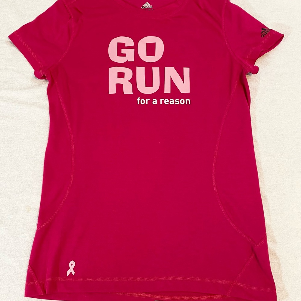 Adidas Climalite Go Run Pink Ribbon Performance Running Shirt Women’s Medium EUC